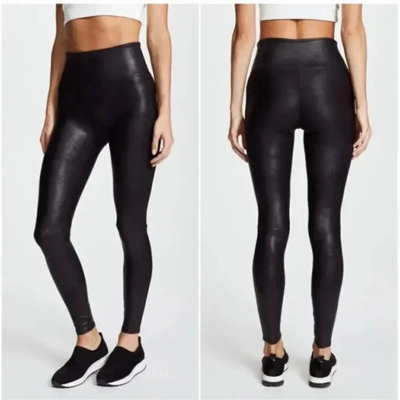 Spanx Faux Leather Leggings Pants Pull On Stretch Moto Shiny  Black Size Small - Picture 1 of 8